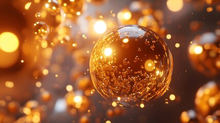 Golden spheres with inner light reflections.
