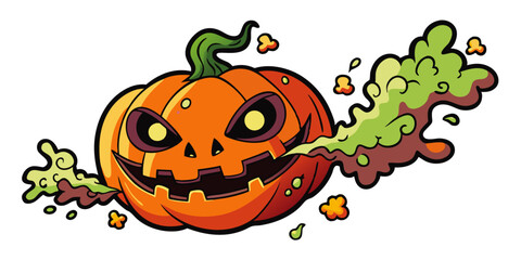 Fototapeta premium Spooky Halloween Jack o lantern Exhaling Toxic Green and Brown Smoke, AI Generated