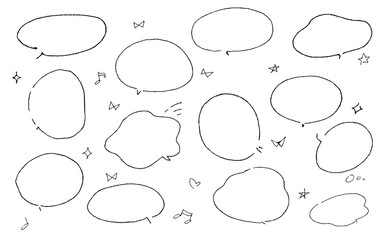 Fototapeta premium シンプルな線の手書きの吹き出しセット ベクター(モノクロ)