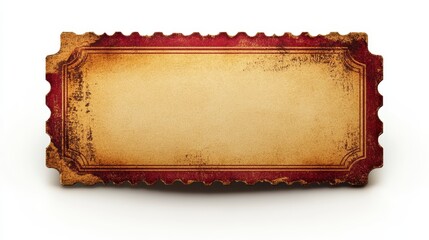 Vintage label with distressed edges and maroon border, aged paper center