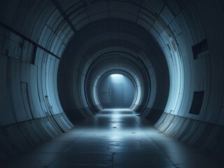 Futuristic Tunnel with Glowing Light at the End