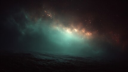 Dramatic night seascape beneath a starry nebula