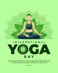 International yoga day poster template ratio 4:5, vector illustration with green background.