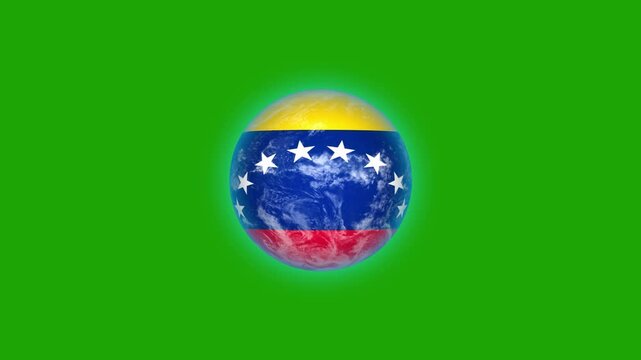 Venezuela National Flag with Rotating Earth on Solid Green Background