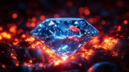 Faceted jewel resting on molten lava
