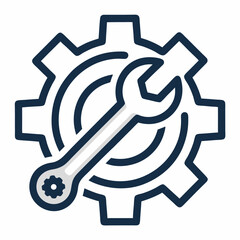Design a bold, vector icon depicting a gear and wrench, emphasizing strong outlines and clean lines suitable for industrial use.