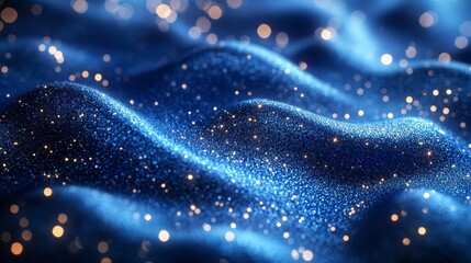 Blue fabric waves sprinkled with sparkles create a luxurious and dreamy effect
