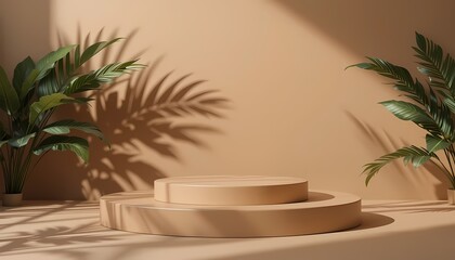 studio stage with shadow of leaf background