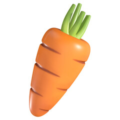 A sleek 3D rendering showcases a single, vibrant orange carrot with a smooth, glossy surface and a short, green stem.