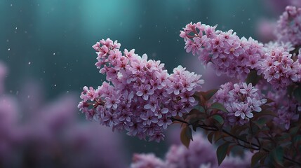 Dreamy pink blossoms grace an abstract teal scene