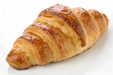 Golden Brown Croissant with Flaky Layers Ready to Serve on White Background, Perfect for Bakeries, Caf&eacute;s, and Breakfast Menus