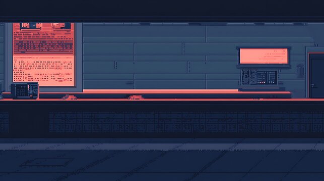 Pixelated interior scene, night