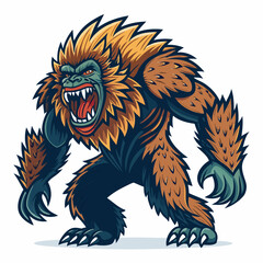Create a bold, vector illustration of a fierce jungle monster, suitable for a mobile game (MOBA), emphasizing strong lines and impactful design.