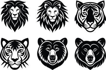 Majestic Big Cats and Bears A Collection of Monochrome Animal Heads