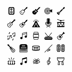 Create a bold, vector illustration of various musical instruments, emphasizing strong outlines and vibrant colors.  Style should be modern and impactful.