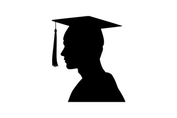 Silhouette of graduate wearing graduation cap and gown graduation, icon, vector, illustration, silhouette, clipart, horizontal, isolated assets, on transparent background