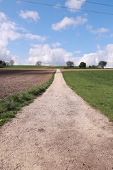 Dirt road with a blue sky in the background