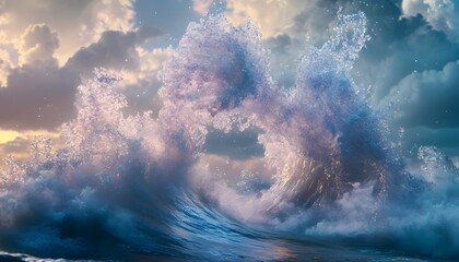 Majestic ocean wave crashing against a vibrant sky.