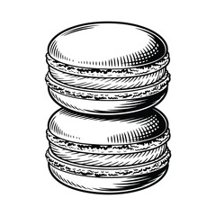 Two Delicious Macarons in Vintage Woodcut Style