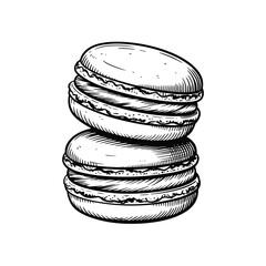 Hand Drawn Stack of Delicious Macarons French Pastry
