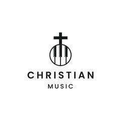 Gospel Music Choir Church with Piano Christian Catholic Cross logo design