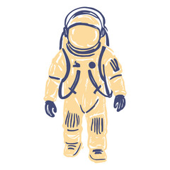 Yellow Astronaut Suit with Blue Details in Handdrawn Style