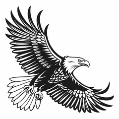 Obraz premium Majestic Bald Eagle in Flight Black and White Vector Illustration