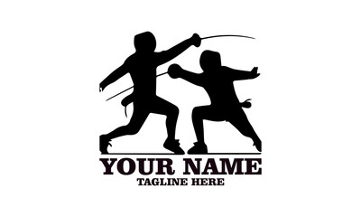 Two fencing sport duel competition line vector illustration, Two fencing sport duel competition logo design. Fencing sport logo vector design with white background