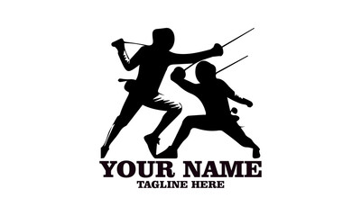 Two fencing sport duel competition line vector illustration, Two fencing sport duel competition logo design. Fencing sport logo vector design with white background