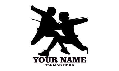 Two fencing sport duel competition line vector illustration, Two fencing sport duel competition logo design. Fencing sport logo vector design with white background