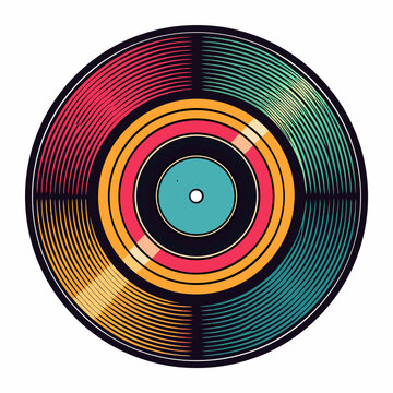 Create a bold, vector illustration of a pop art-style vinyl record with a thick, prominent stroke.  Emphasis on vibrant colors and retro style.
