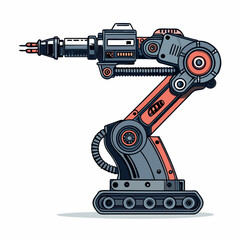 Design a bold, vector illustration of a futuristic robotic arm weapon; emphasize strong, thick outlines and metallic textures.