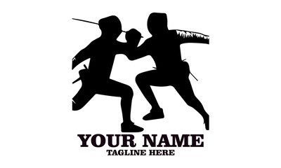 Two fencing sport duel competition line vector illustration, Two fencing sport duel competition logo design. Fencing sport logo vector design with white background