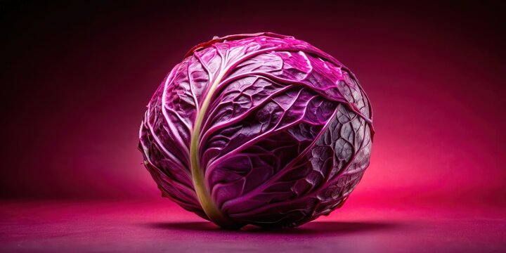 Crunchy red cabbage with intricate texture and veins on a vibrant red background, inviting touch and exploration, fresh ingredients , red cabbage