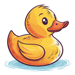 Create a bold, vector illustration of a rubber duck in a bathtub, emphasizing strong outlines.  Include water splashes.