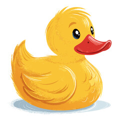 Create a bold, vector illustration of a rubber ducky in a bathtub, emphasizing thick outlines and vibrant color.
