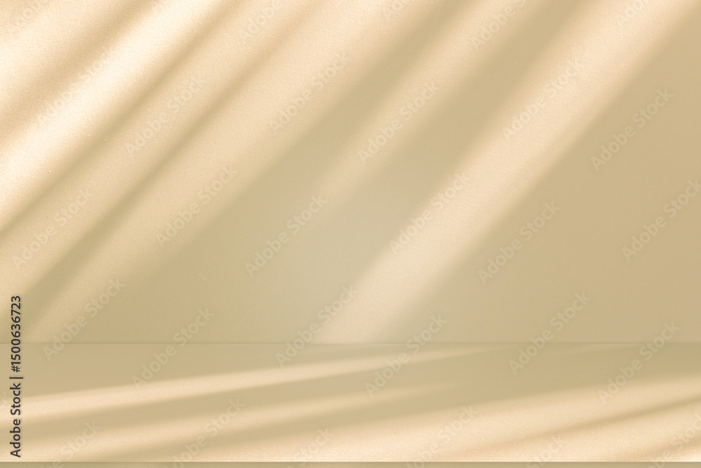 Poster studio style background wall decoration presentation uses white and beige tones. with shadows cast f