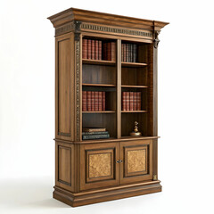 classic wooden bookshelf design isolated on white background