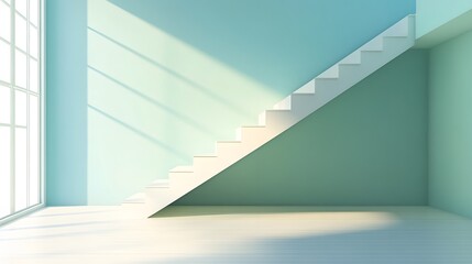 Fototapeta premium White staircase in a light teal room.