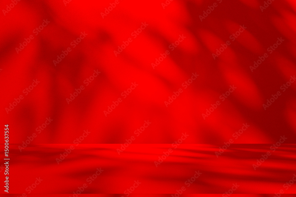 Poster Wall interior background, studio and backdrops show products.with shadow from window color Red background for text insertion and presentation product	