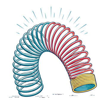 Create a bold, vector illustration of a classic slinky spring toy, emphasizing thick, defined lines and a vibrant color.  Illustrate its coiled structure accurately.