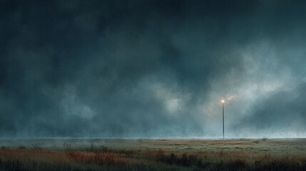 Obraz premium Isolated vertical light tower in grassland setting, perfect for themes of direction, clarity, and technological presence in nature.