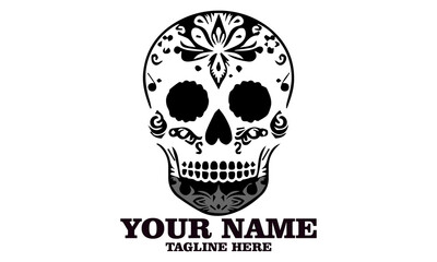 Cute skull logo icon, sugar skull day of the dead vector illustration design isolated on white background. dia de los muertos and sugar skull logo design