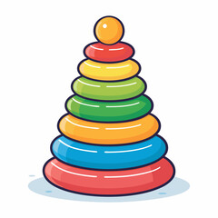 Create a bold, vector illustration of a stacking ring toy, emphasizing thick outlines and vibrant colors.  Show multiple rings of varying sizes.
