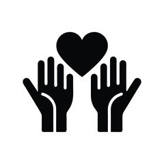 hand icon with hart black silhouette