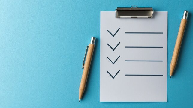 A white clipboard with a list of tasks on a blue background.