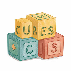 Create a vector illustration of a bold, black stroke stacking cubes toy; clean lines, simple design,  suitable for children's products.