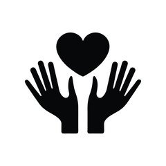 hand vector icon with hart black silhouette