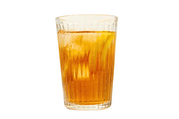Chilled iced tea served with ice in a transparent glass, isolated on white, PNG