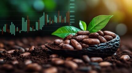 Cocoa beans with graph overlay